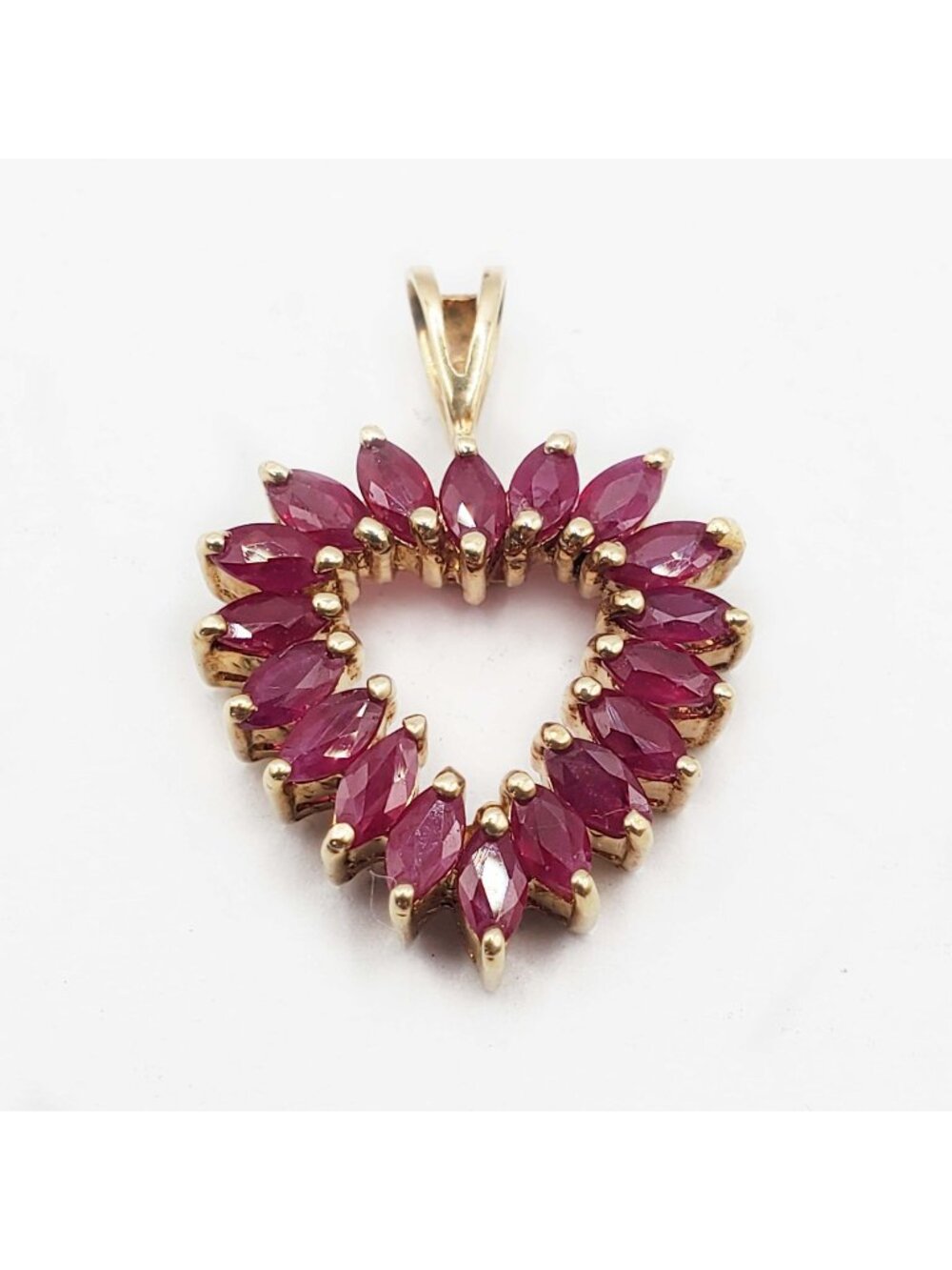 Ruby Marquise Open Heart Pendant 10k Yellow Gold